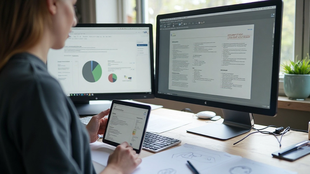 Werkruimte met wireframing tools op tablet en computer scherm naast elkaar