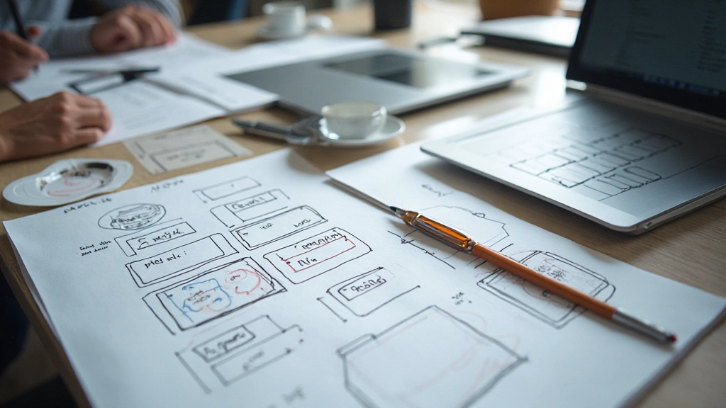 Wireframe sketches en digital prototypes tonen de design planning fase